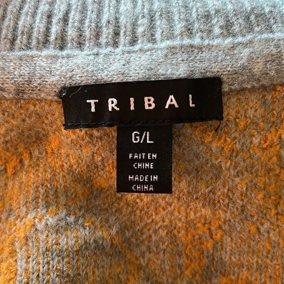 TRIBAL Woman’s V-Neck Intarsia Gray Inlay Floral Accent Sweater-Sunset Large - Picture 10 of 16